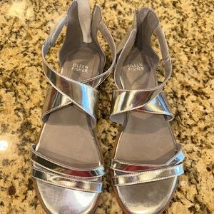 Eileen Fisher silver sandals like new. Size 8.5